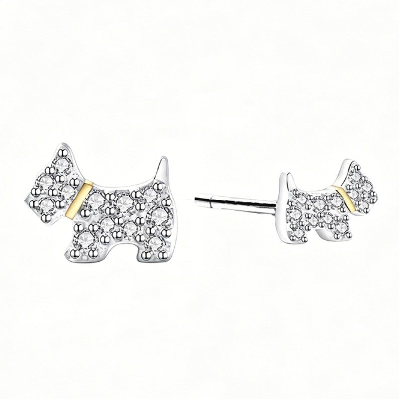 White Crystal Dog Stud Earrings