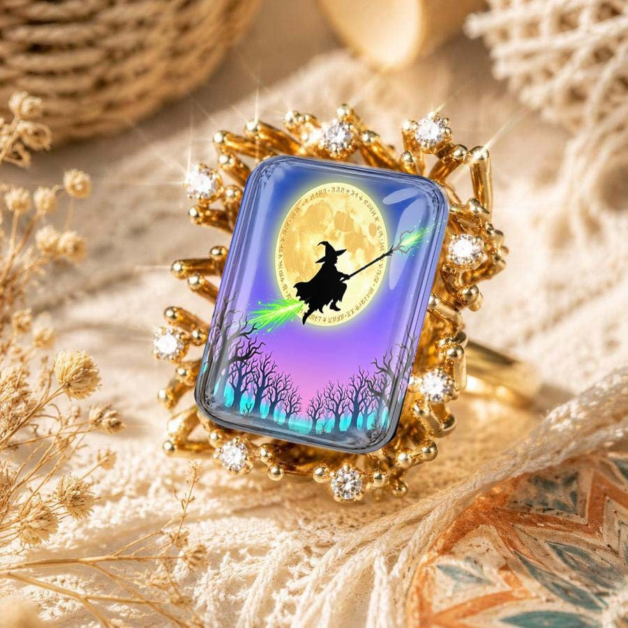 Vintage Witch Moonlight Square Ring