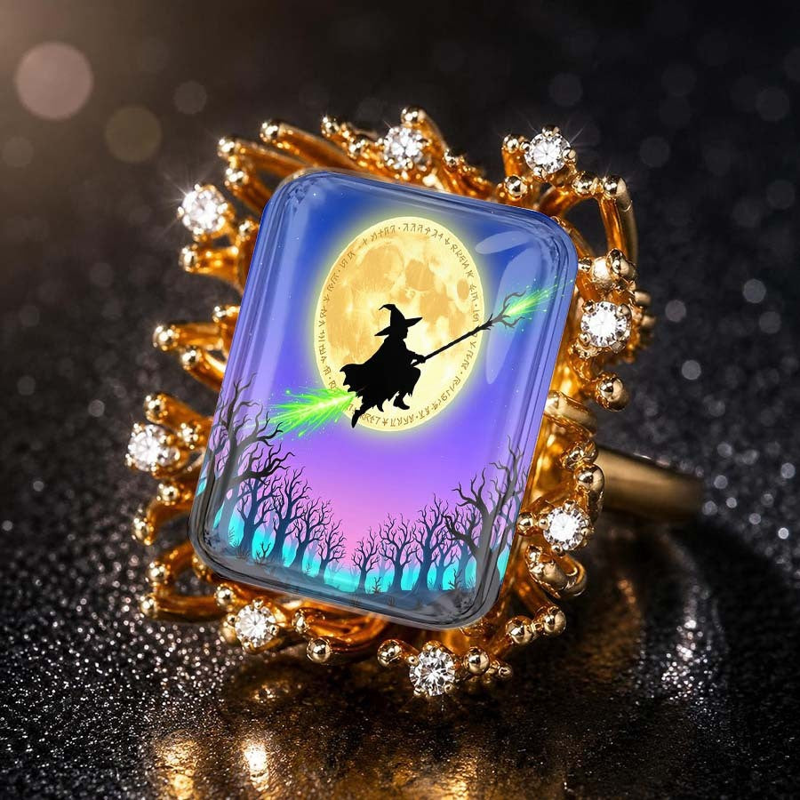 Vintage Witch Moonlight Square Ring