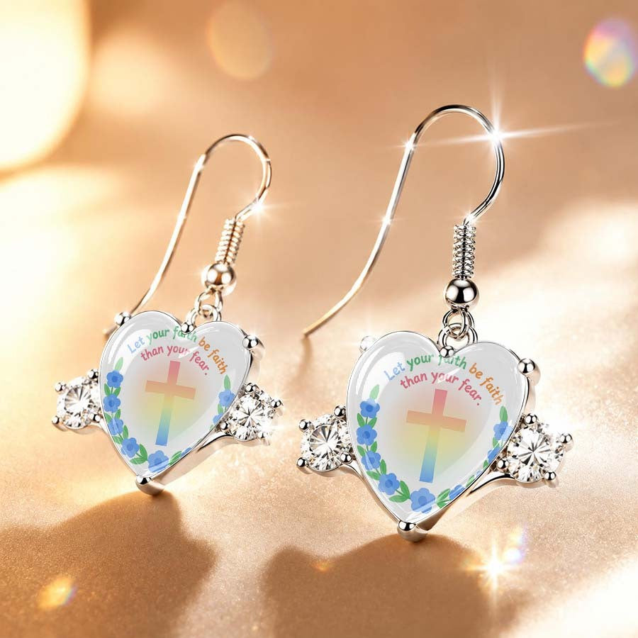 Faith Slogan Heart Glass Dangle Earrings