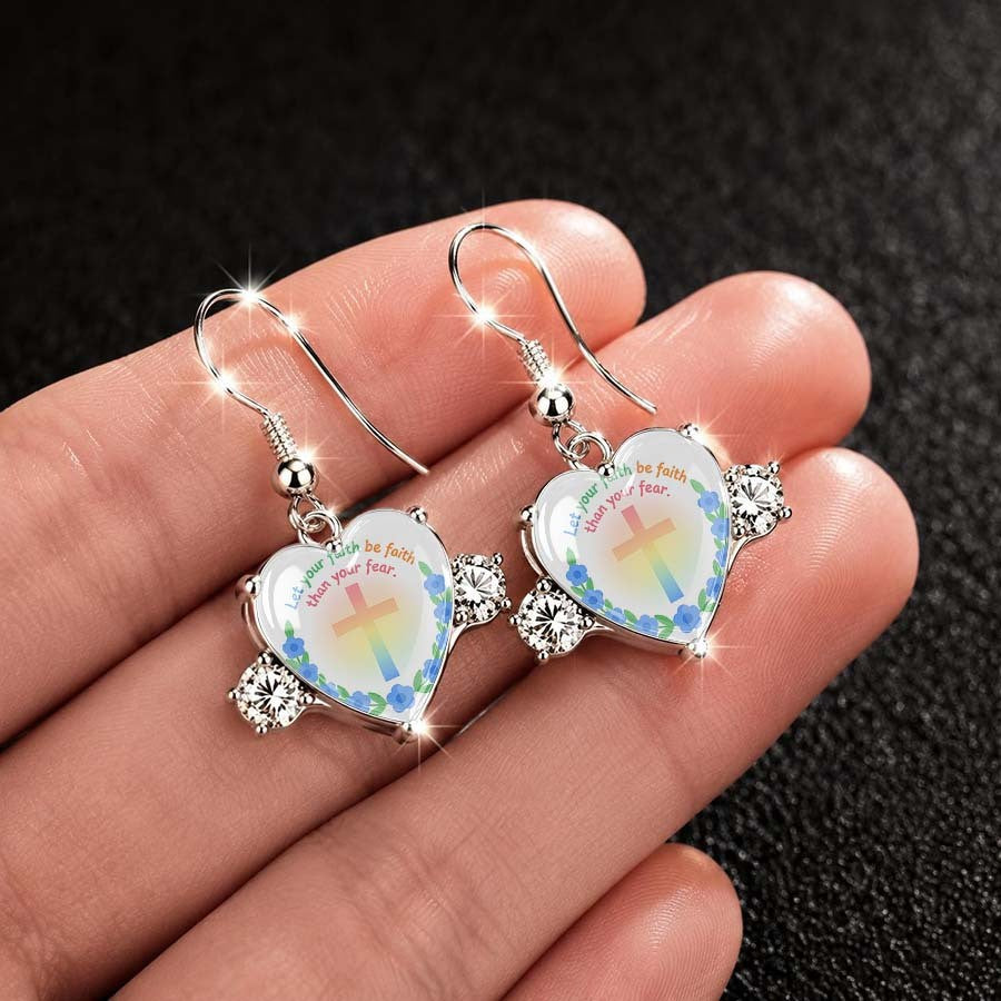 Faith Slogan Heart Glass Dangle Earrings