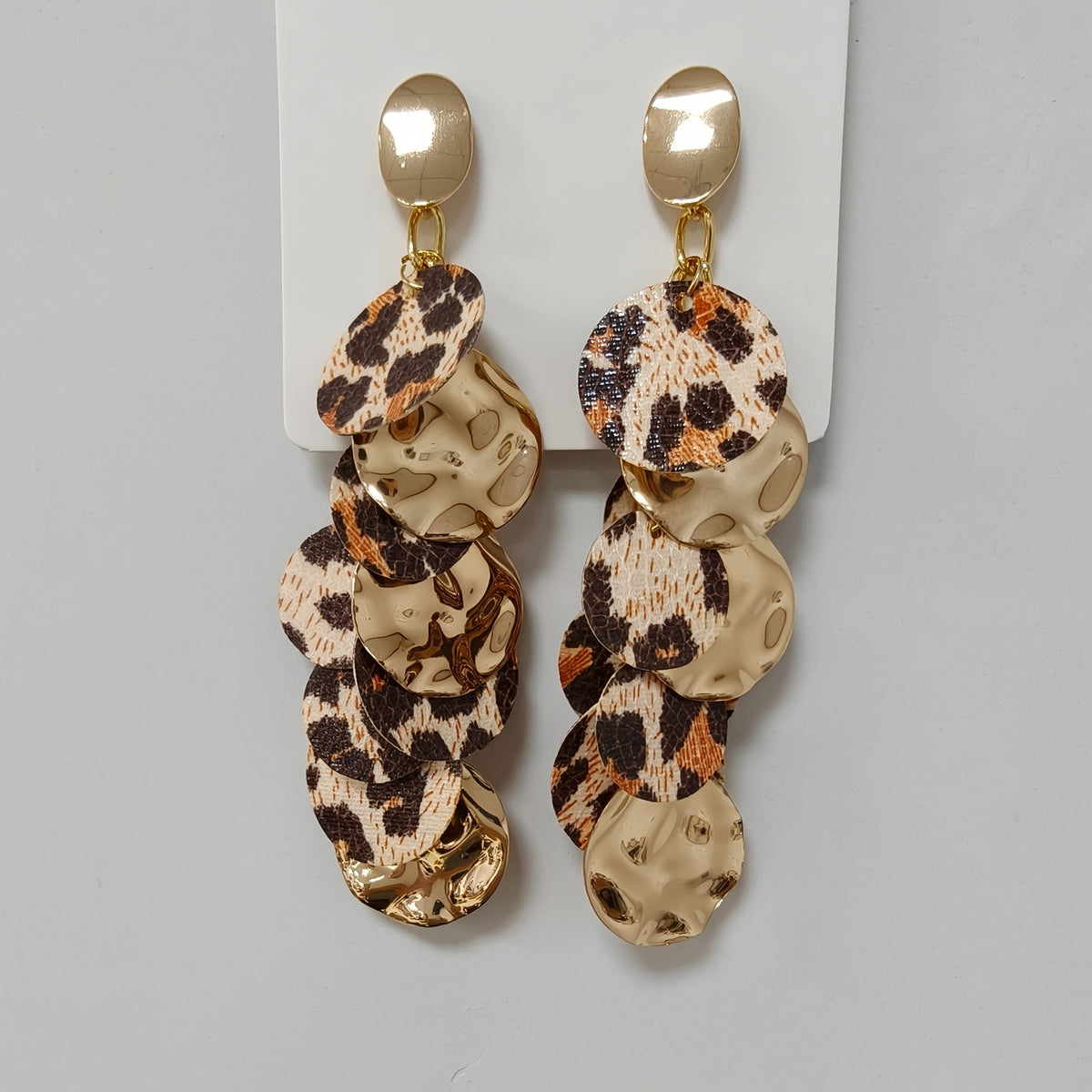 Leopard Metallic Disc Drop Earrings