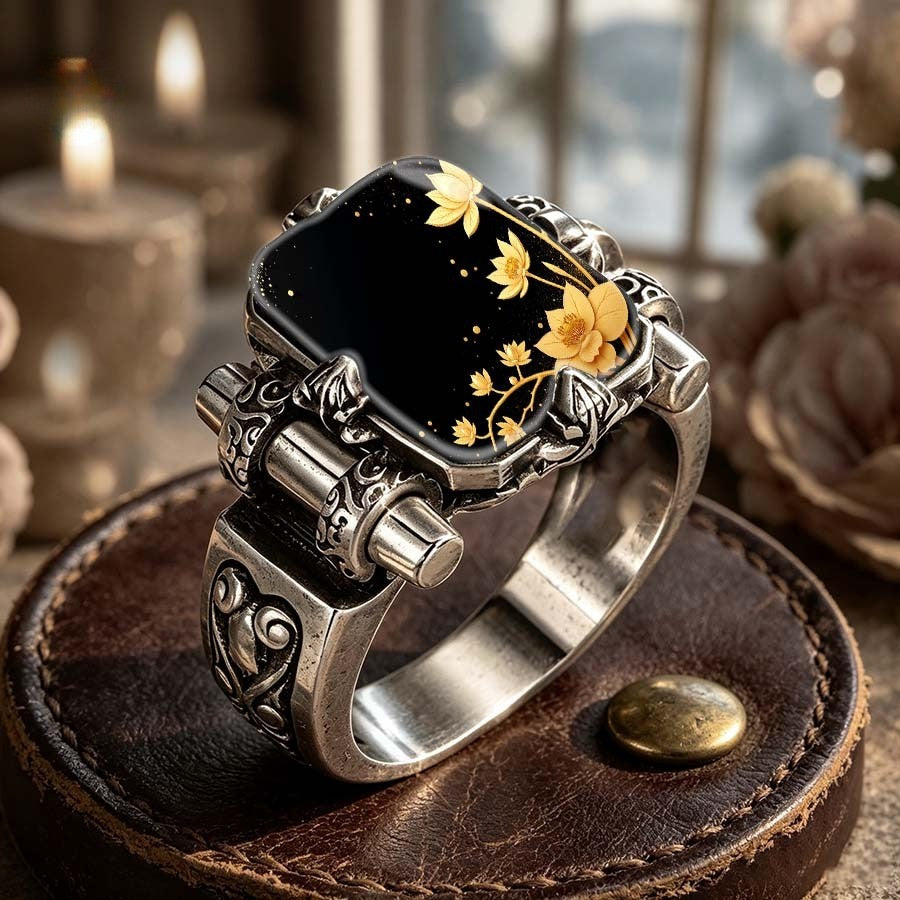 Black Lotus Floral Statement Ring