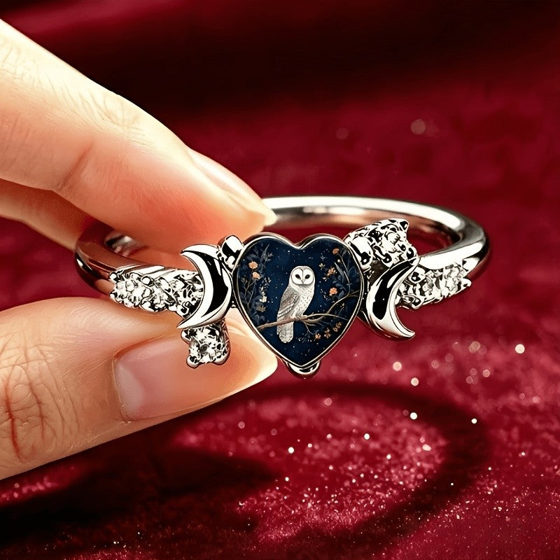 Owl Heart Crescent Ring