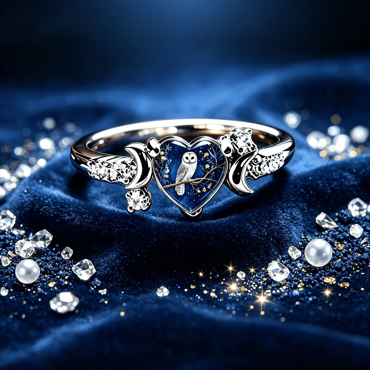 Owl Heart Crescent Ring
