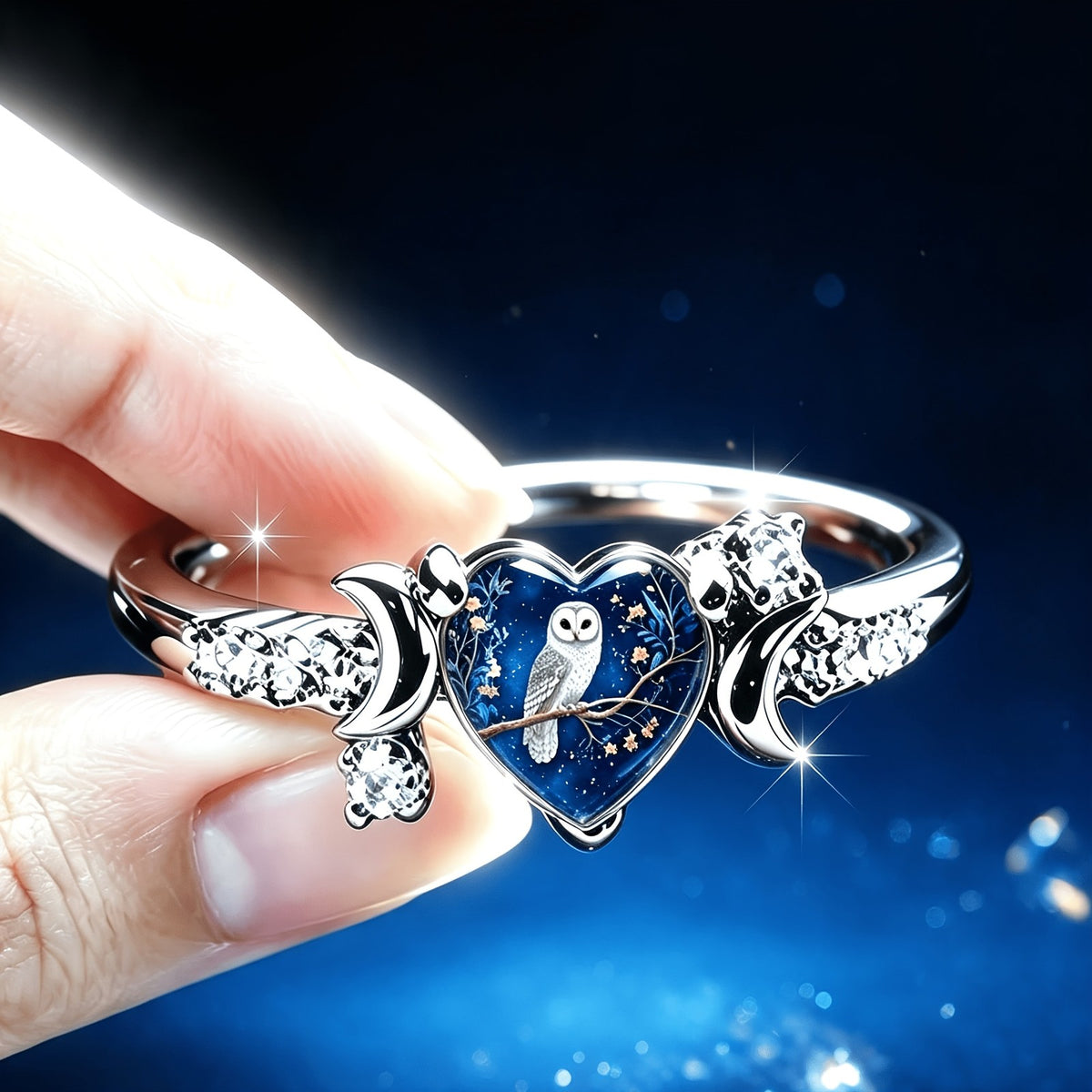 Owl Heart Crescent Ring