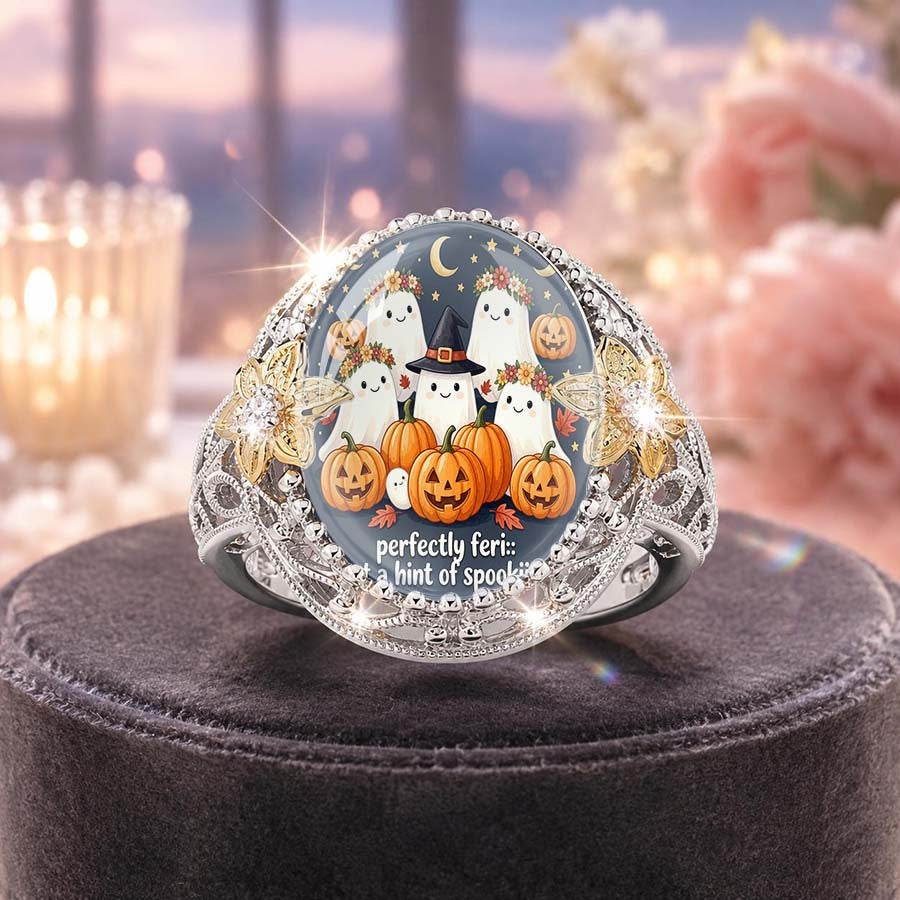 Halloween Ghost & Pumpkin Statement Ring