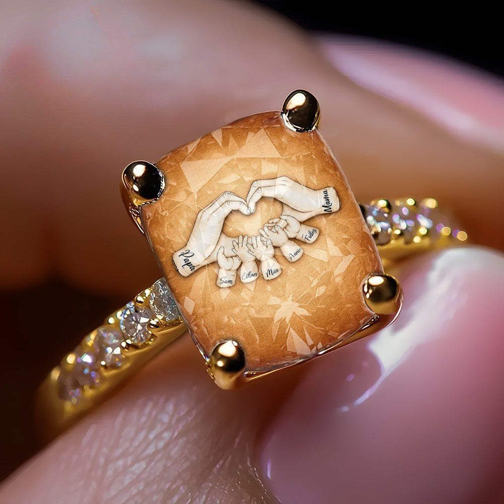 Family Heart Hands Square Ring