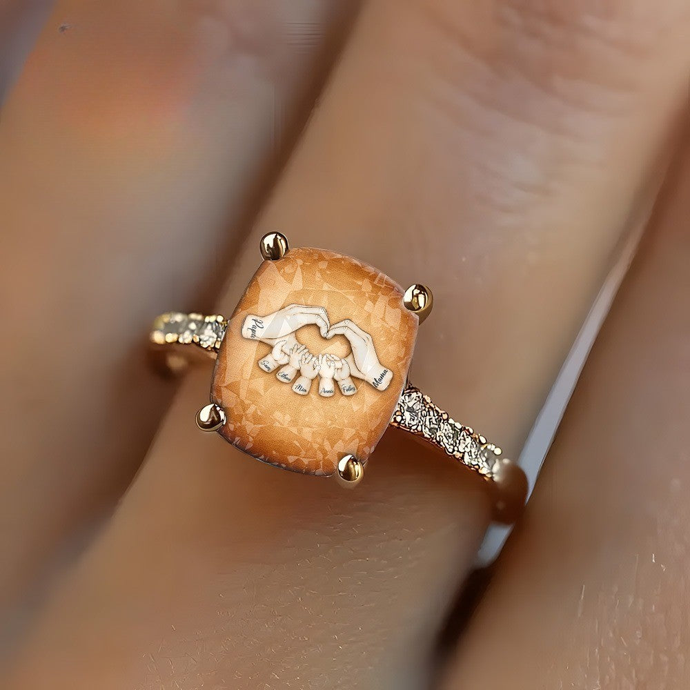 Family Heart Hands Square Ring