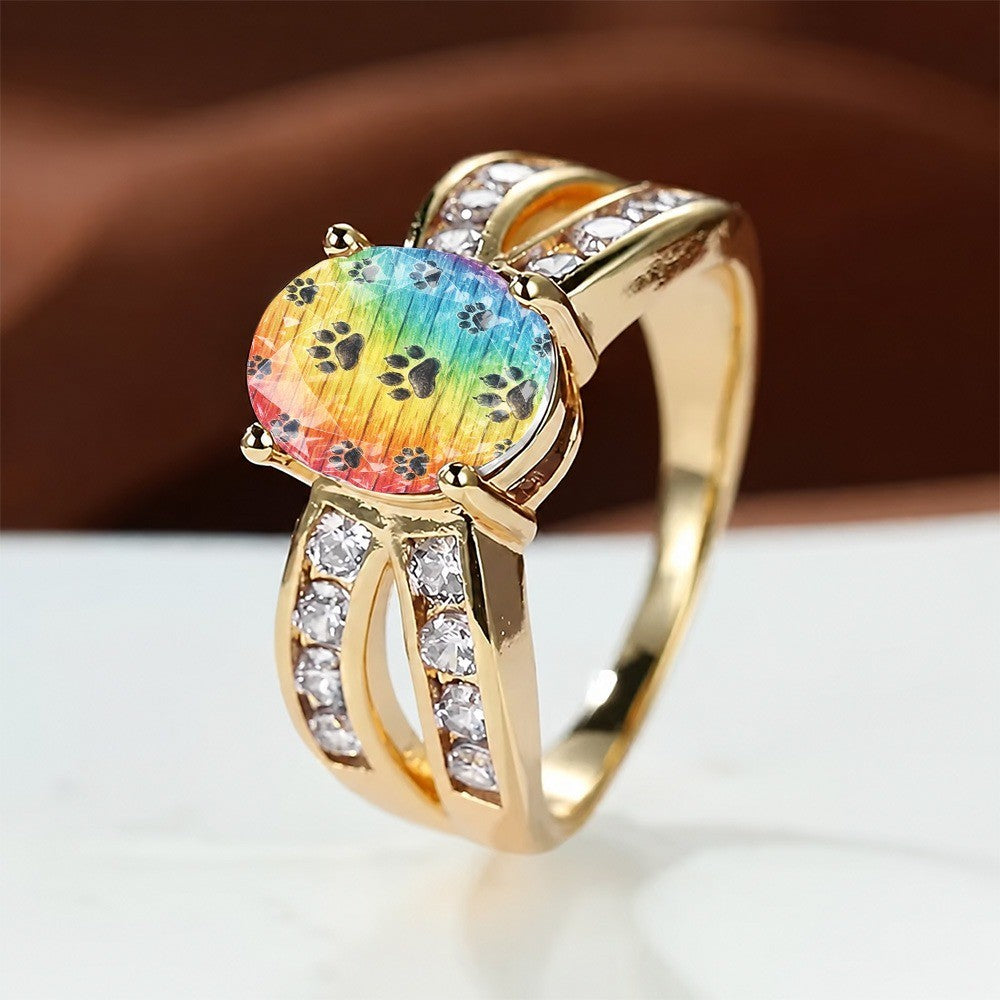 Rainbow Paw Print Split Band Ring