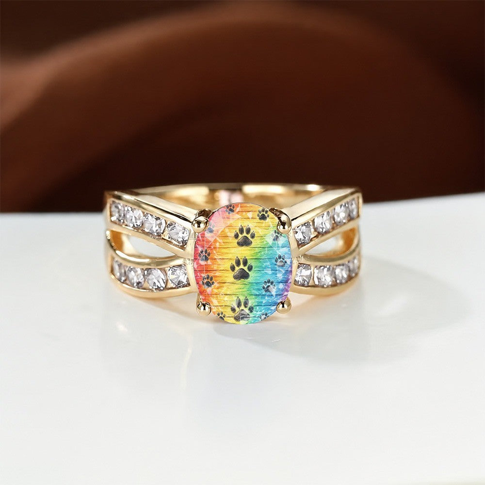 Rainbow Paw Print Split Band Ring