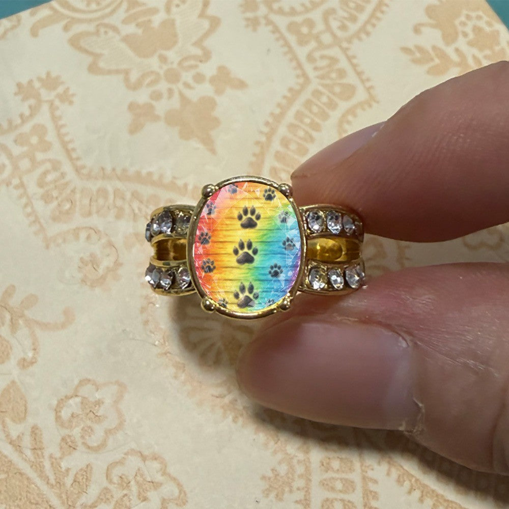 Rainbow Paw Print Split Band Ring
