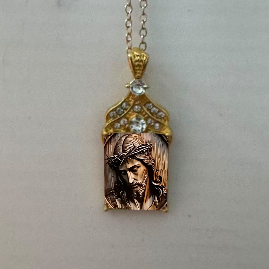 Crown of Thorns Portrait Pendant Necklace