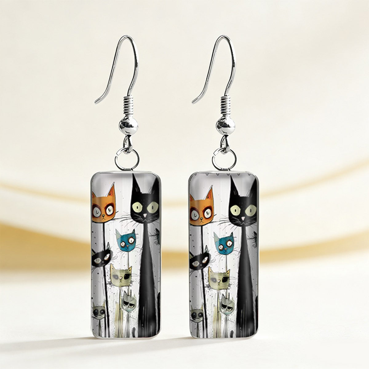 Cat Doodle Rectangular Earrings