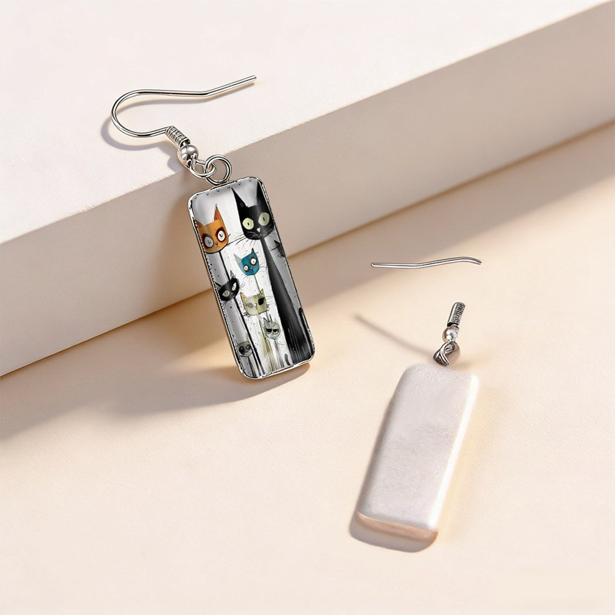 Cat Doodle Rectangular Earrings