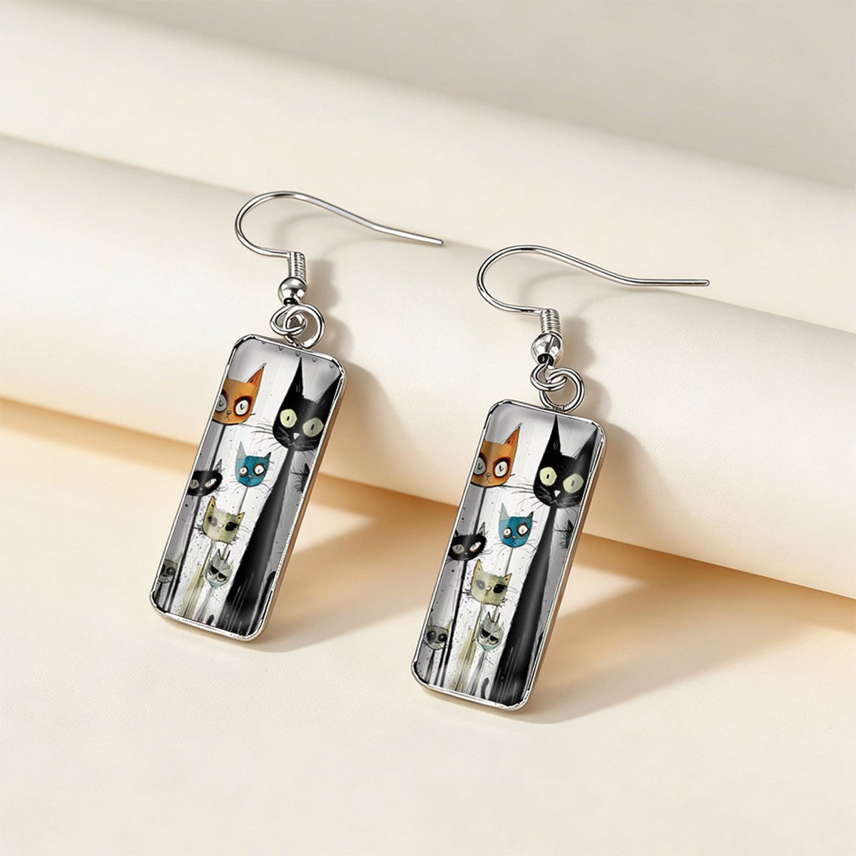 Cat Doodle Rectangular Earrings