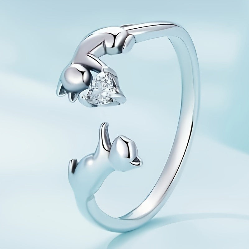 Cat & Heart Adjustable Ring