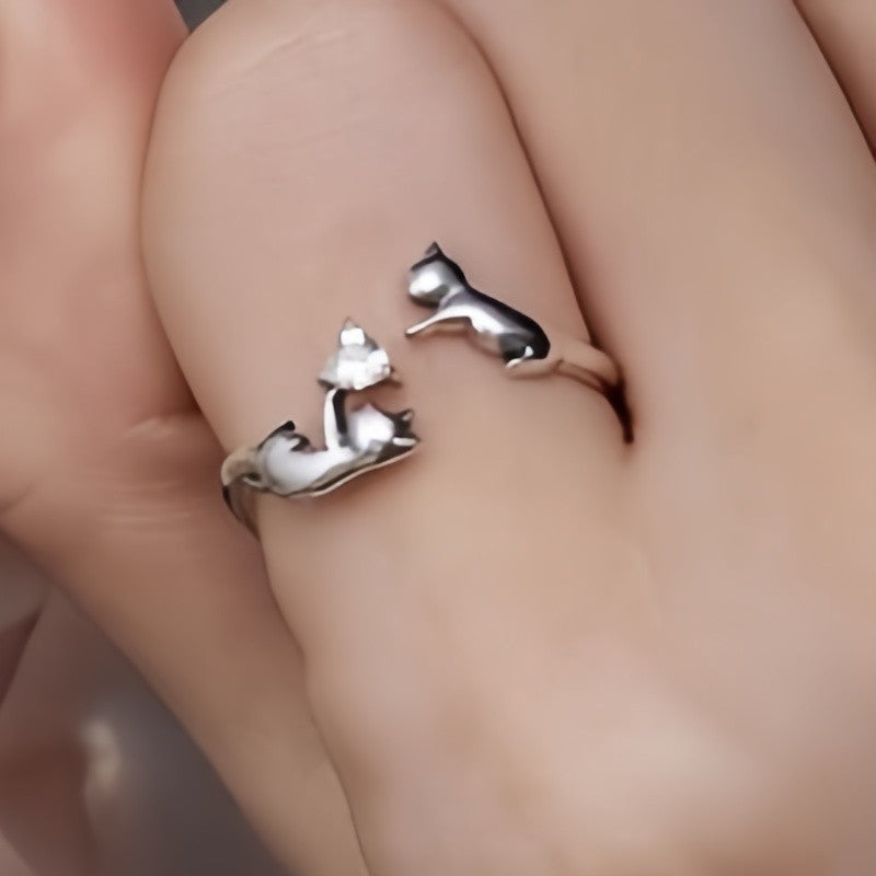 Cat & Heart Adjustable Ring