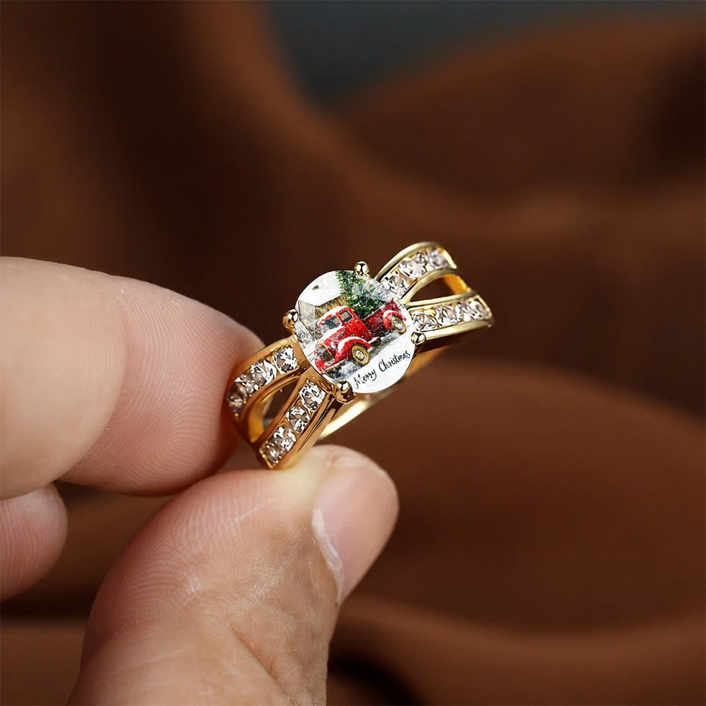 Red Truck Christmas Oval Ring