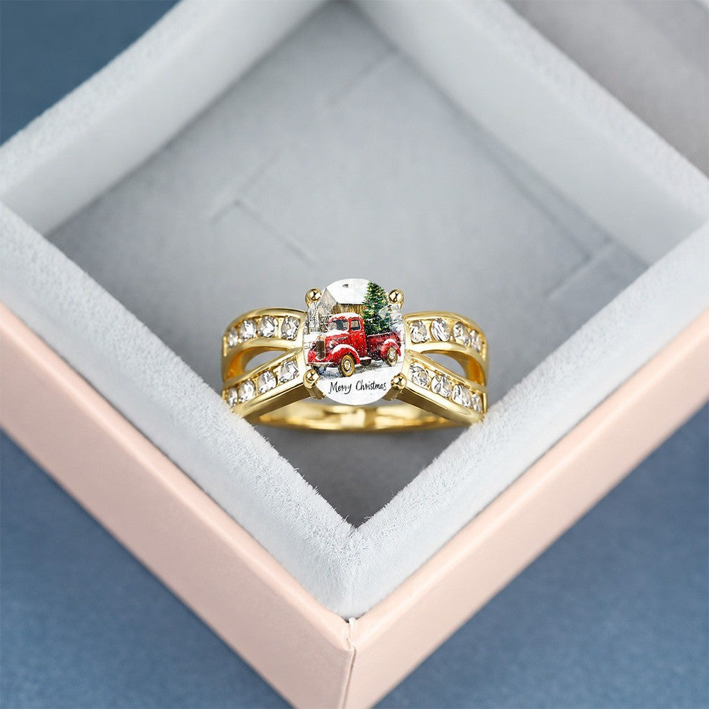 Red Truck Christmas Oval Ring