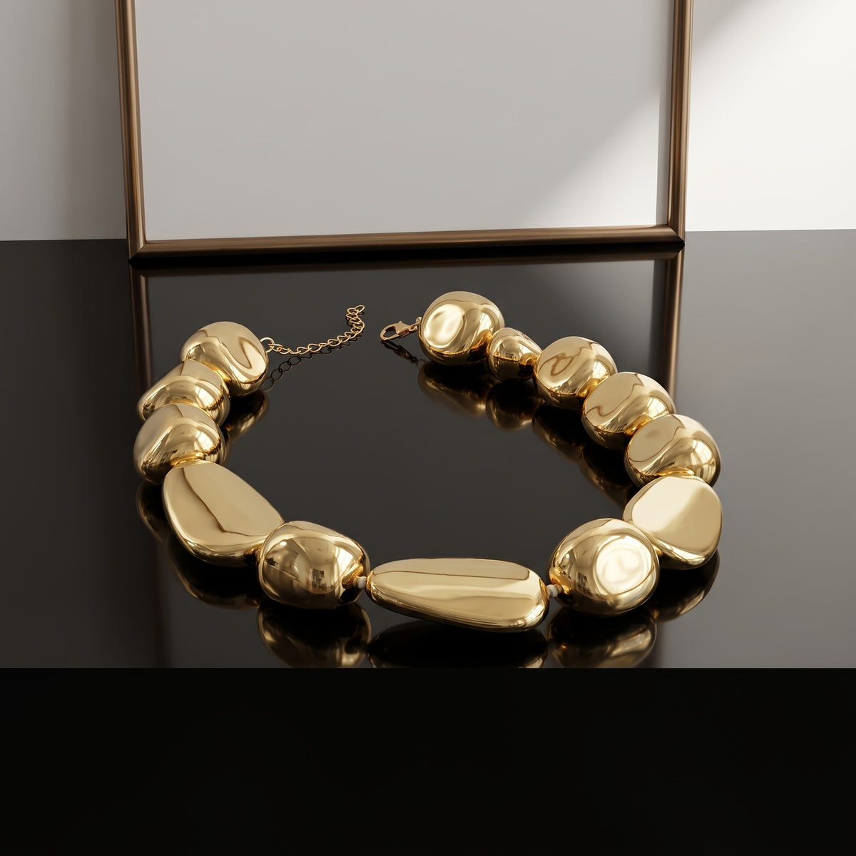 Irregular Gold-Tone Bead Necklace