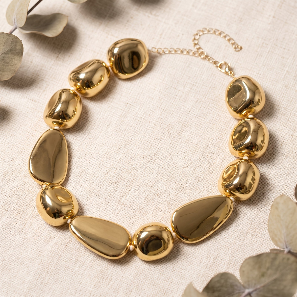 Irregular Gold-Tone Bead Necklace