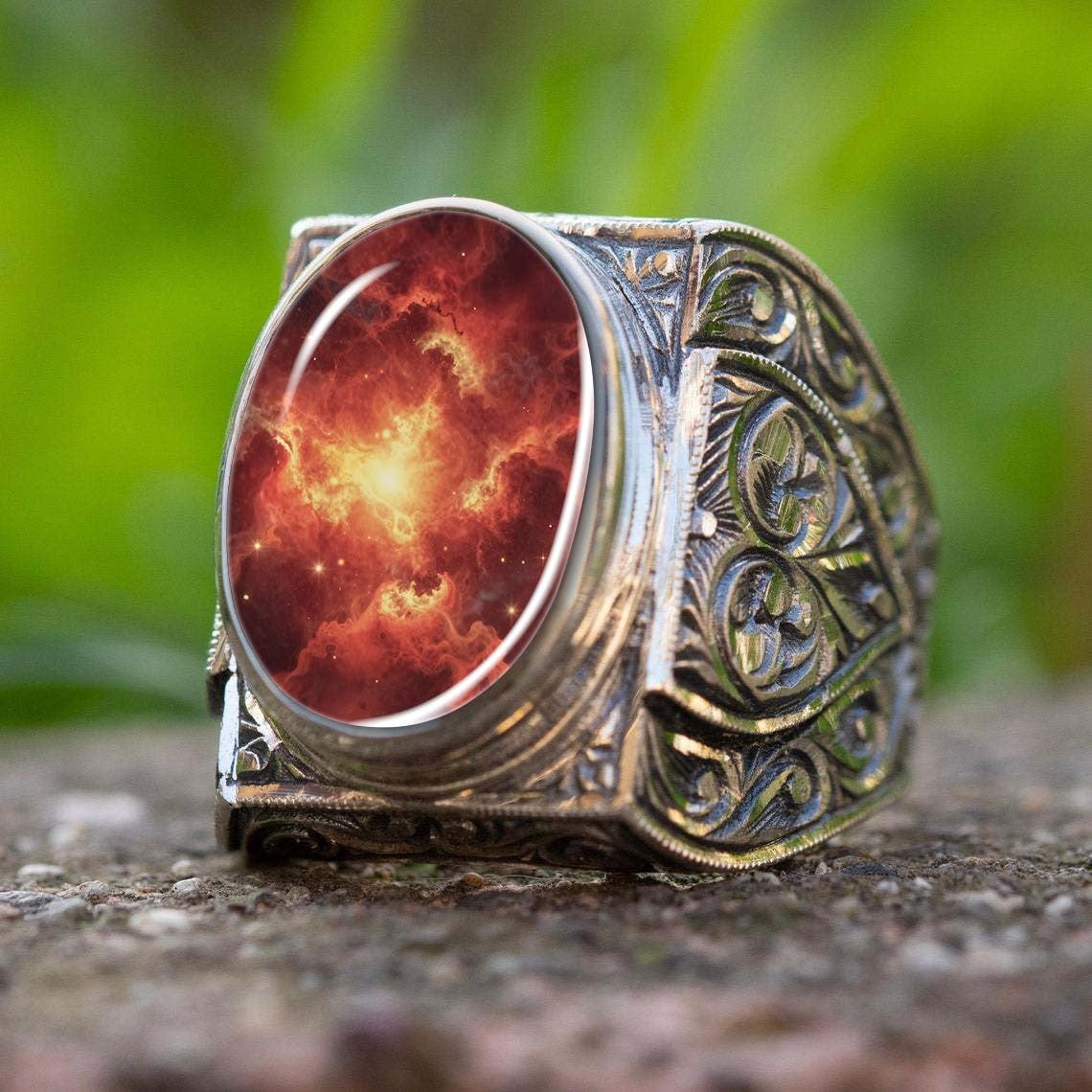 Red Nebula Carved Ring