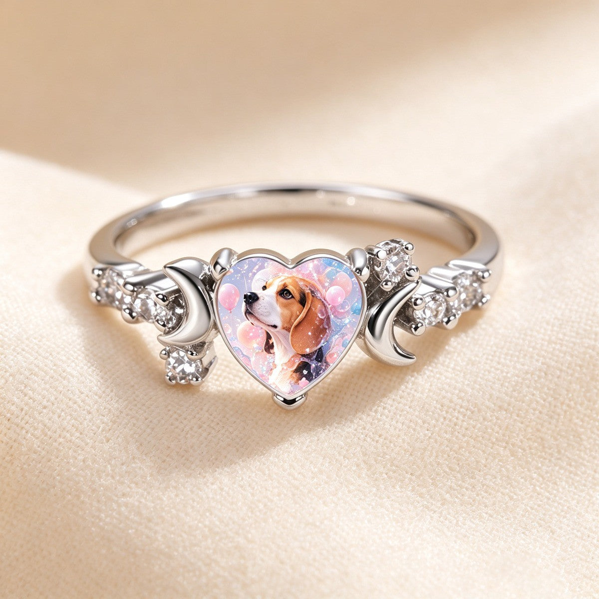 Beagle Heart & Moon Ring
