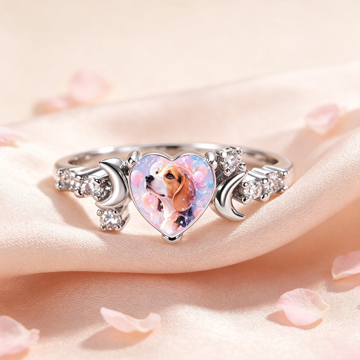 Beagle Heart & Moon Ring