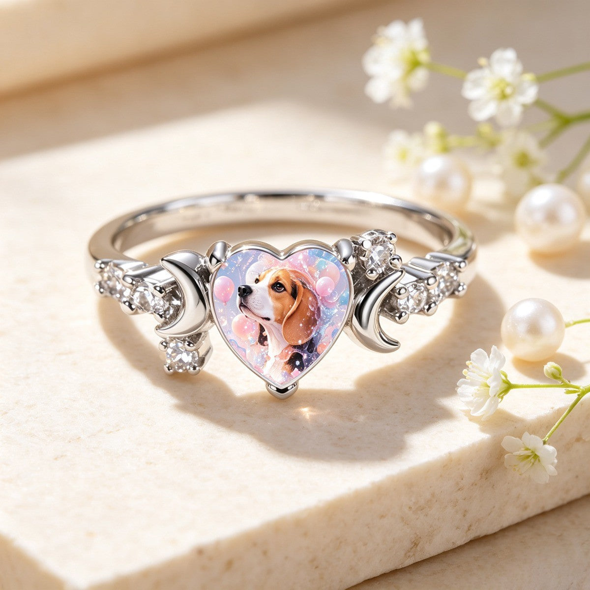 Beagle Heart & Moon Ring