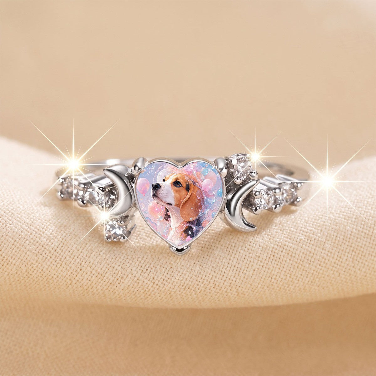 Beagle Heart & Moon Ring