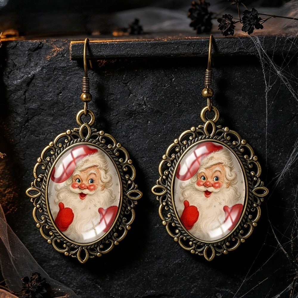 Santa Claus Glass Oval Earrings