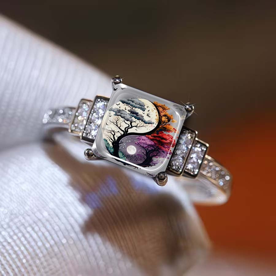Yin Yang Tree Square Ring
