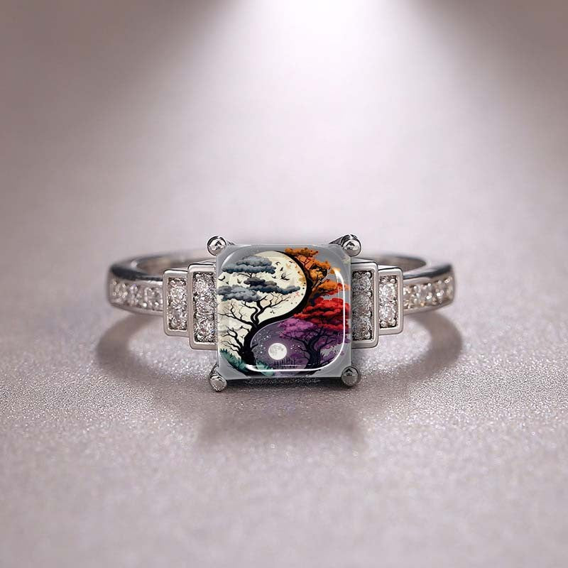 Yin Yang Tree Square Ring