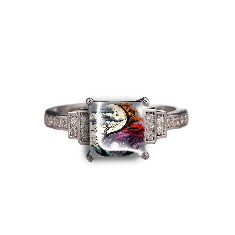 Yin Yang Tree Square Ring