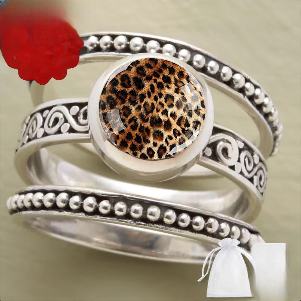 Leopard Print Beaded Ring Set