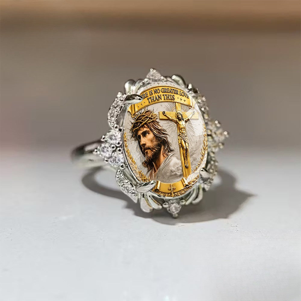 Crucifix & Portrait Statement Ring