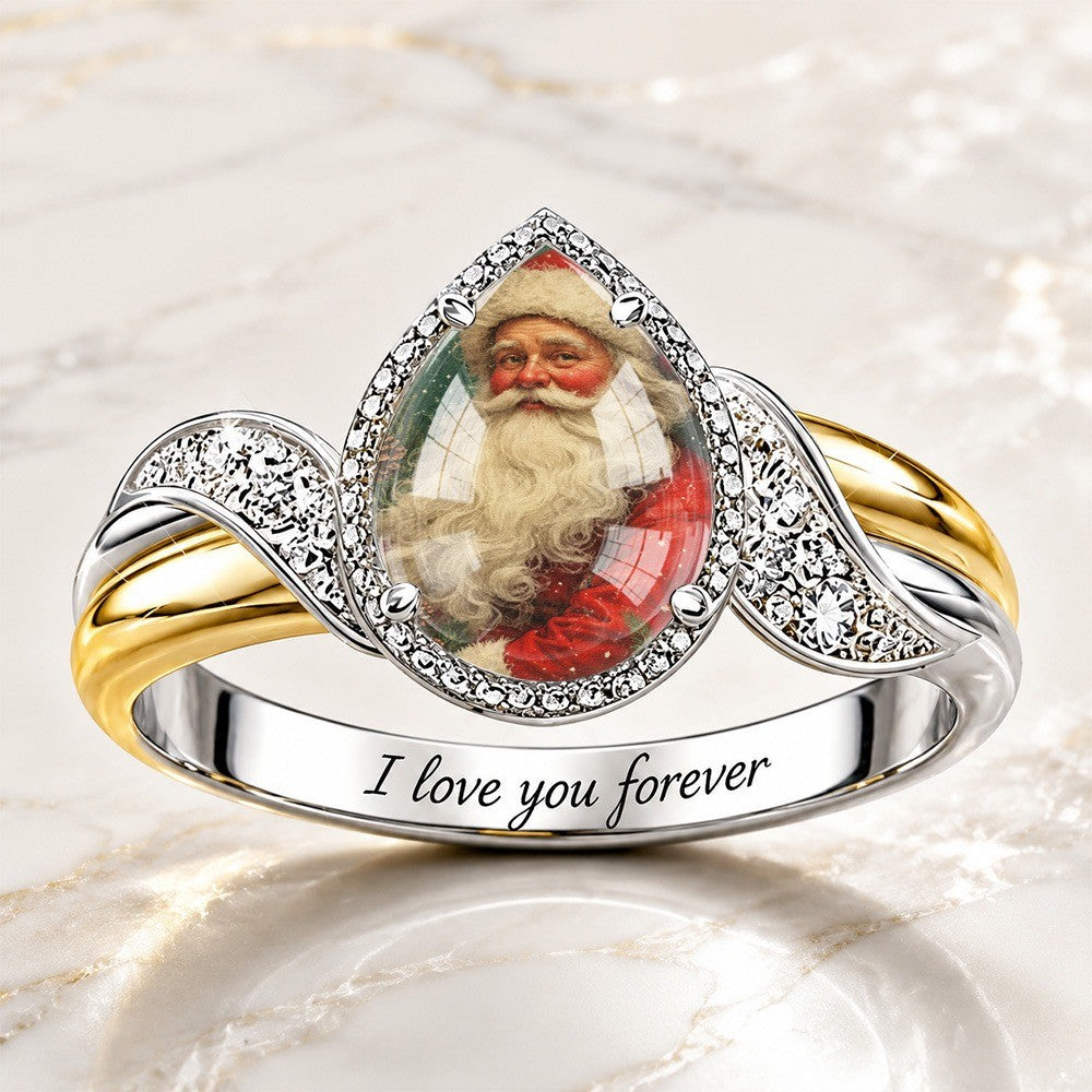 Santa Claus Teardrop Engraved Ring