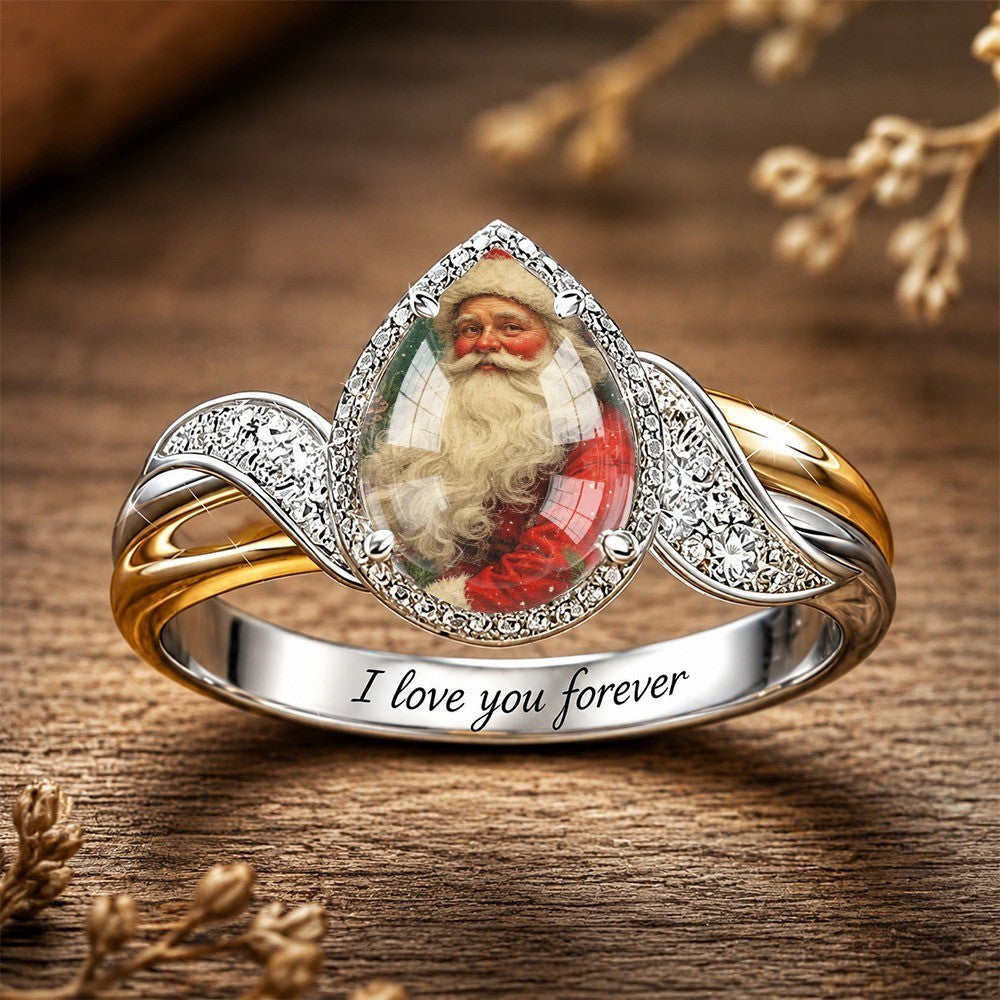 Santa Claus Teardrop Engraved Ring