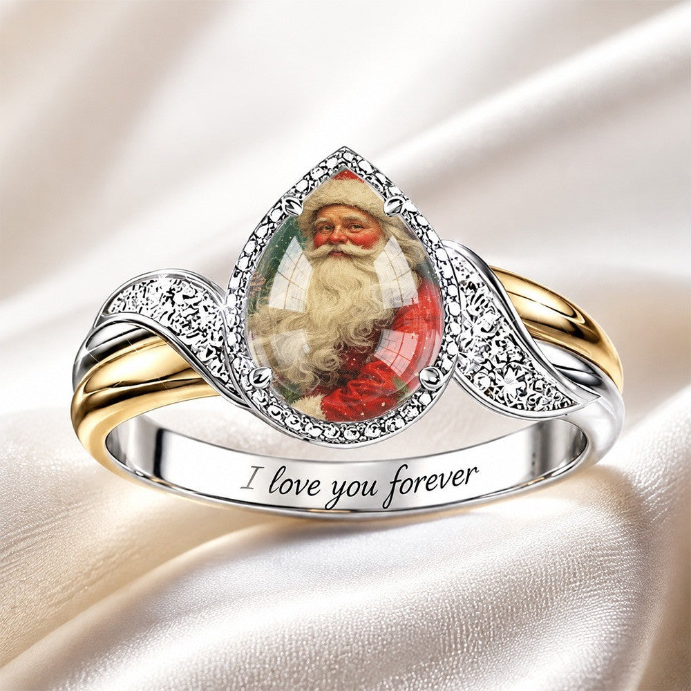 Santa Claus Teardrop Engraved Ring
