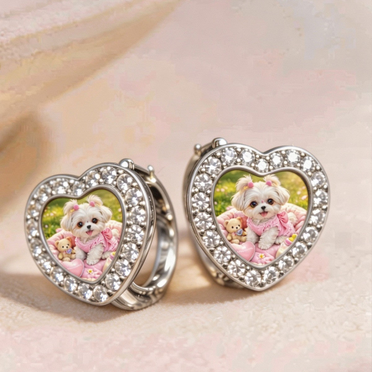 Crystal Heart Puppy Hoop Earrings