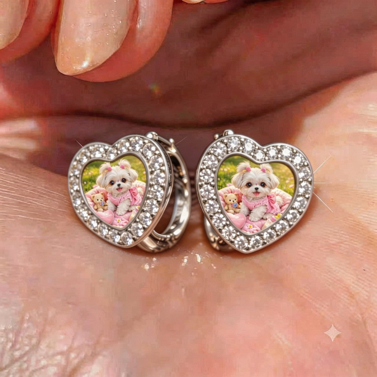 Crystal Heart Puppy Hoop Earrings