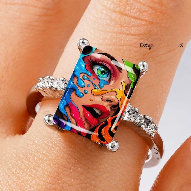 Colorful Abstract Portrait Ring