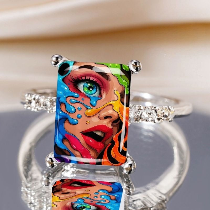 Colorful Abstract Portrait Ring
