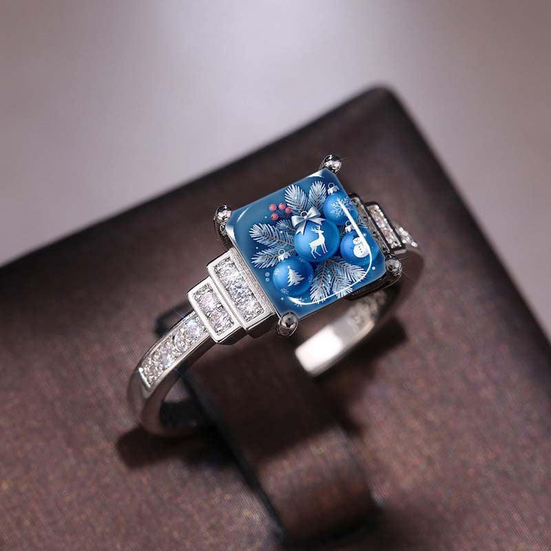 Blue Holiday Bauble Square Ring
