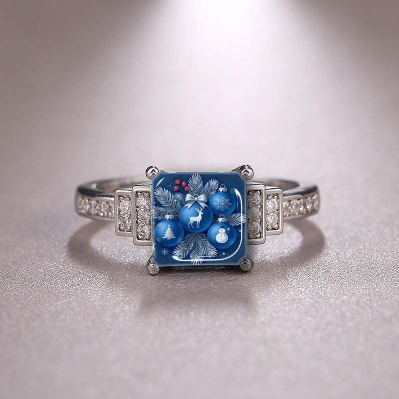 Blue Holiday Bauble Square Ring