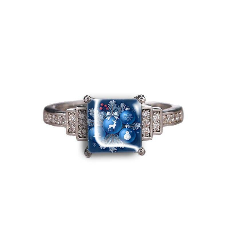 Blue Holiday Bauble Square Ring