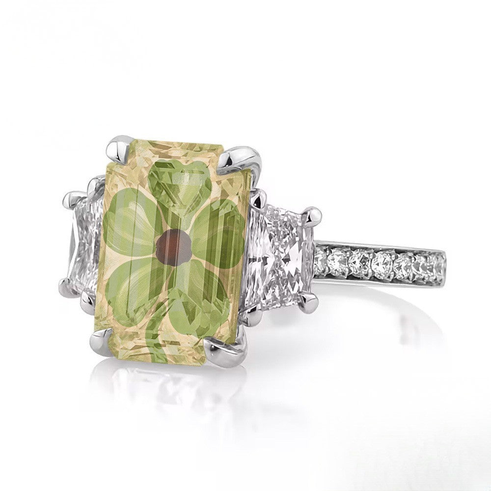 Green Floral Square Ring