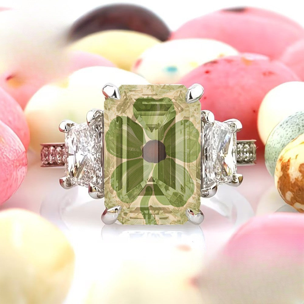 Green Floral Square Ring