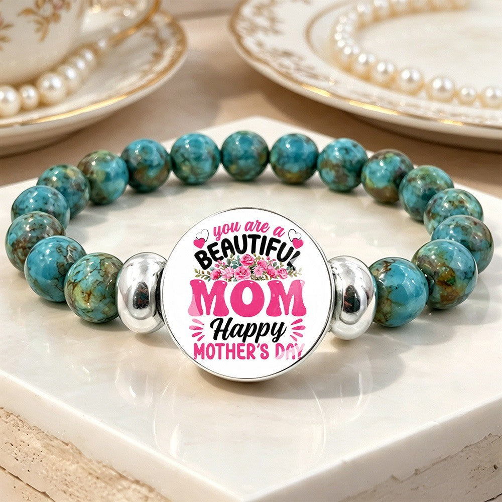 Beautiful Mom Message Bead Bracelet